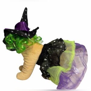 Petco Dog S/M Green & Purple Witch Halloween Costume with Tulle & Hat with Hair